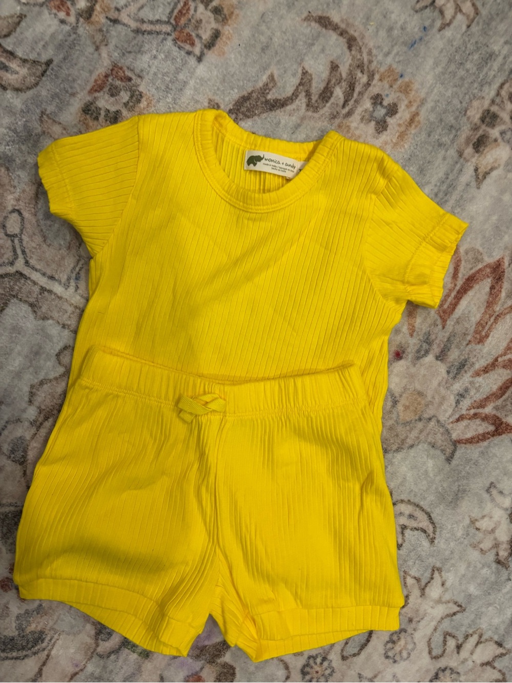 Monica + Andy Bright Yellow Ribbed Kids Romper Set